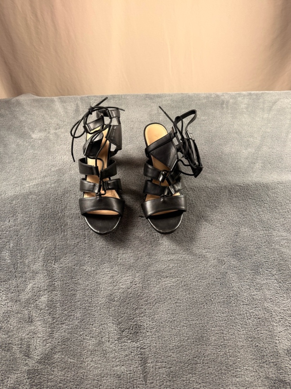 Kelly & Katie Black Lace-Up Strappy Heels